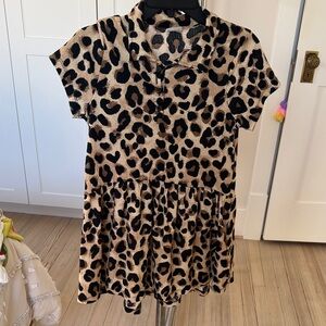 Zara Leopard Print Kids Dress - Black and Tan